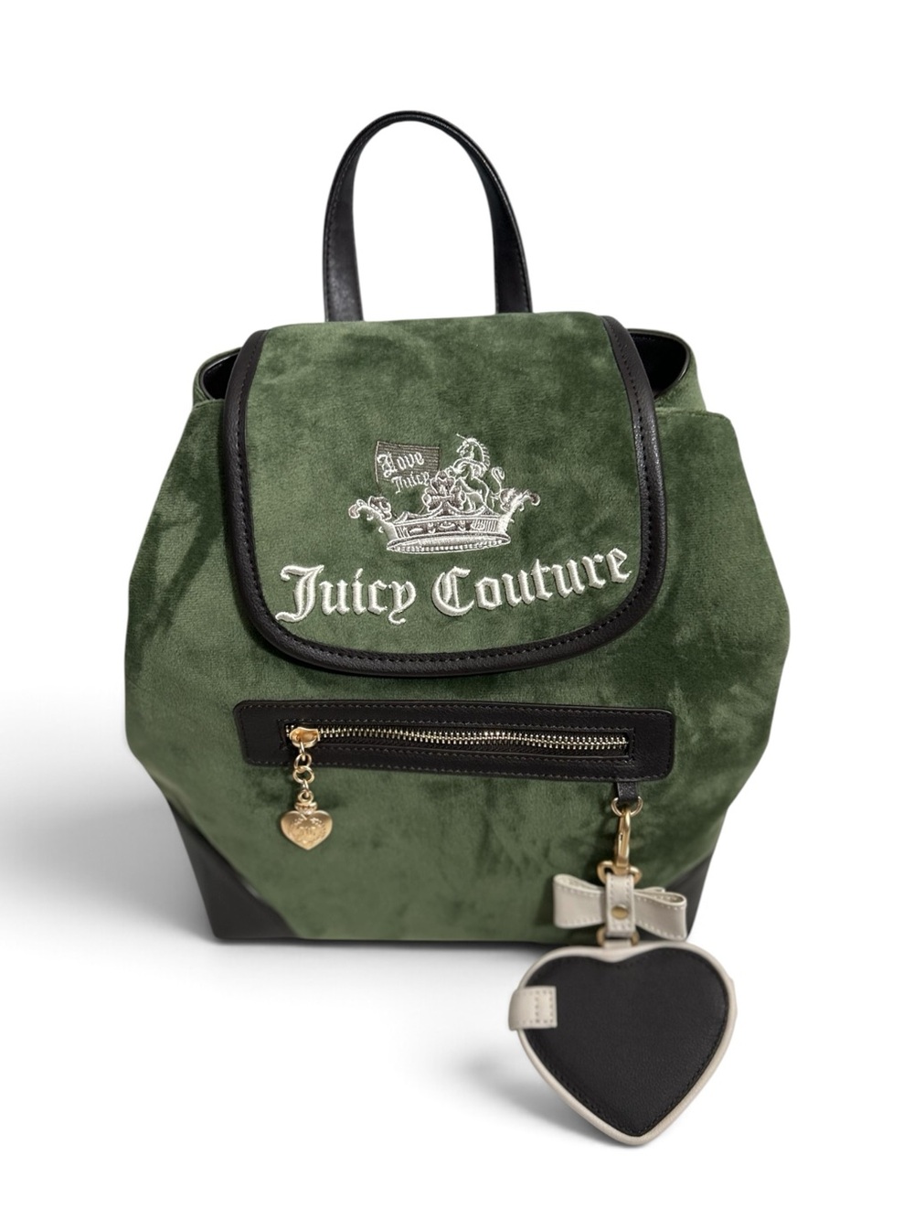 Juicy Couture NWOT University Velour Backpack & Heart Charm Super Green